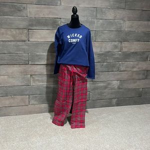 Brand new LLBean pajama set. Navy blue with red plaid flannel pants.